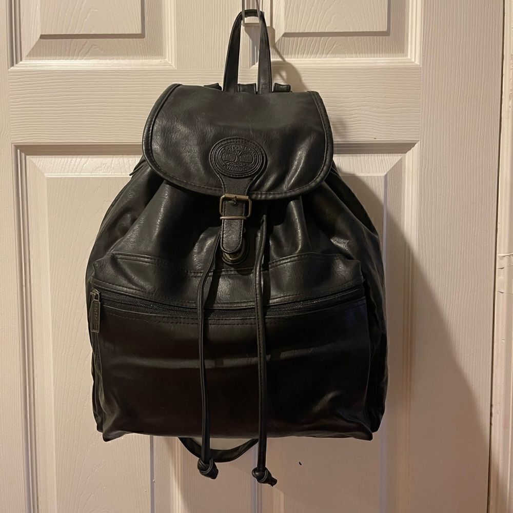 Tandem Cypress Woods Black stimulated leather backpack antique tone hardwares